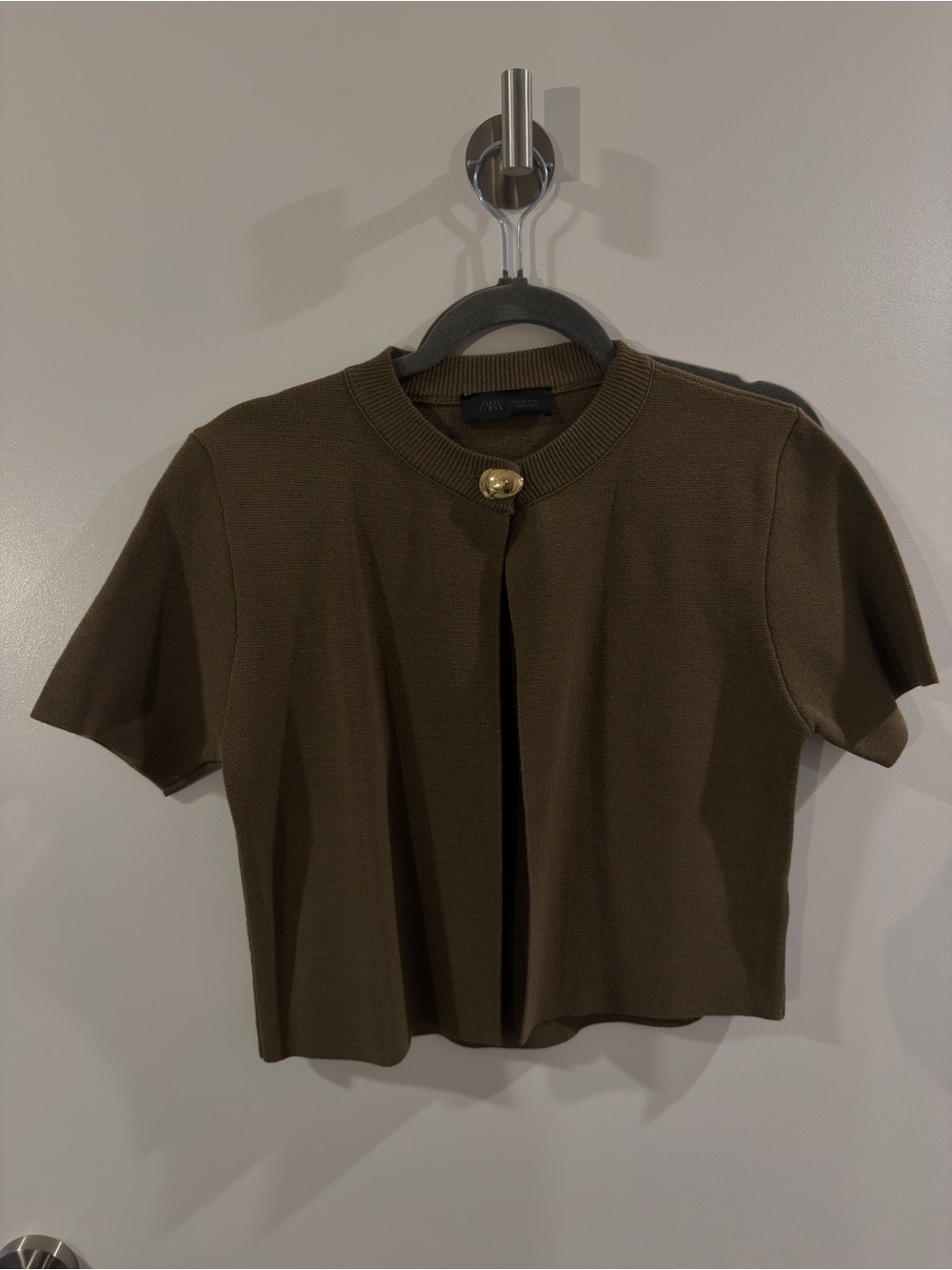 Zara Olive Green Open-Front Knit Top | Size M